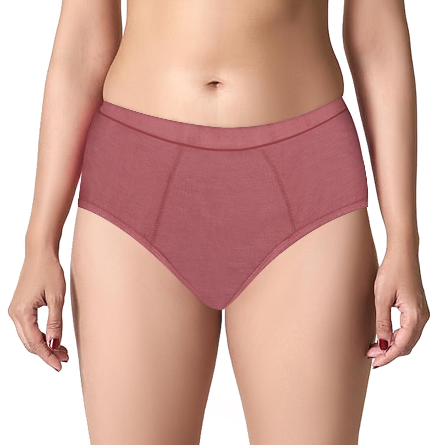 Women's high-waist Peach rose resuable cotton period underwear with full coverage and leak-proof design for menstrual comfort and protection.