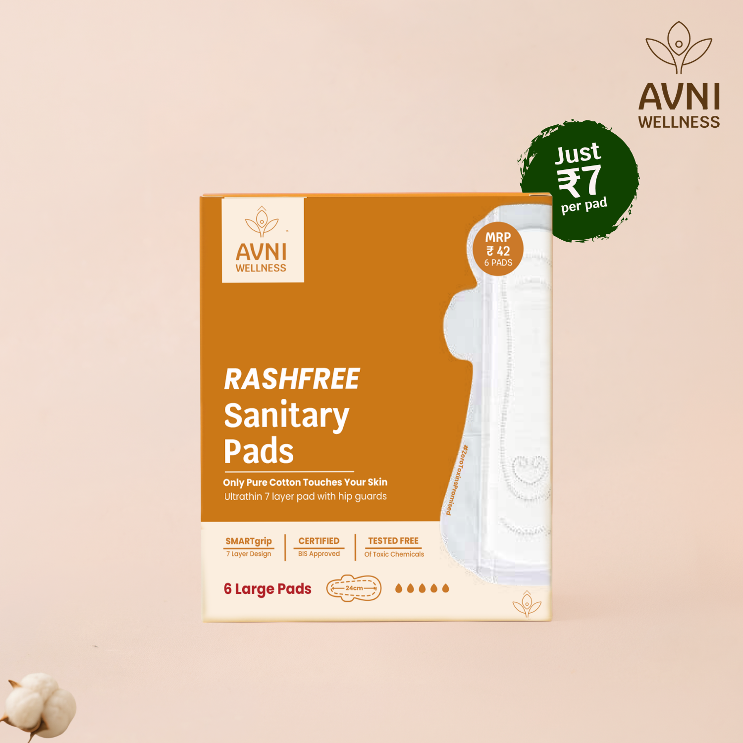 Rashfree, Ultra-thin Sanitary Pads 6 pads (no disposal bag)