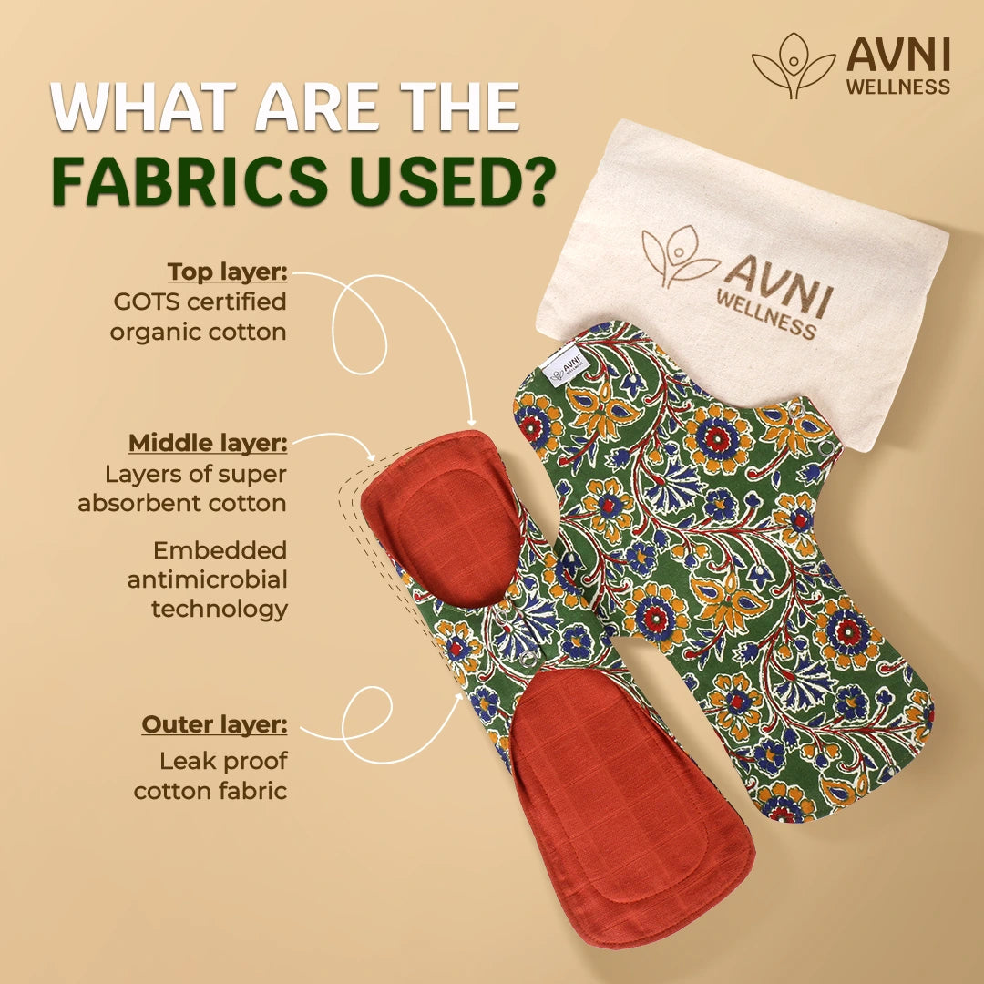 fabric layers explanation of best cloth pads in India on a beige background.