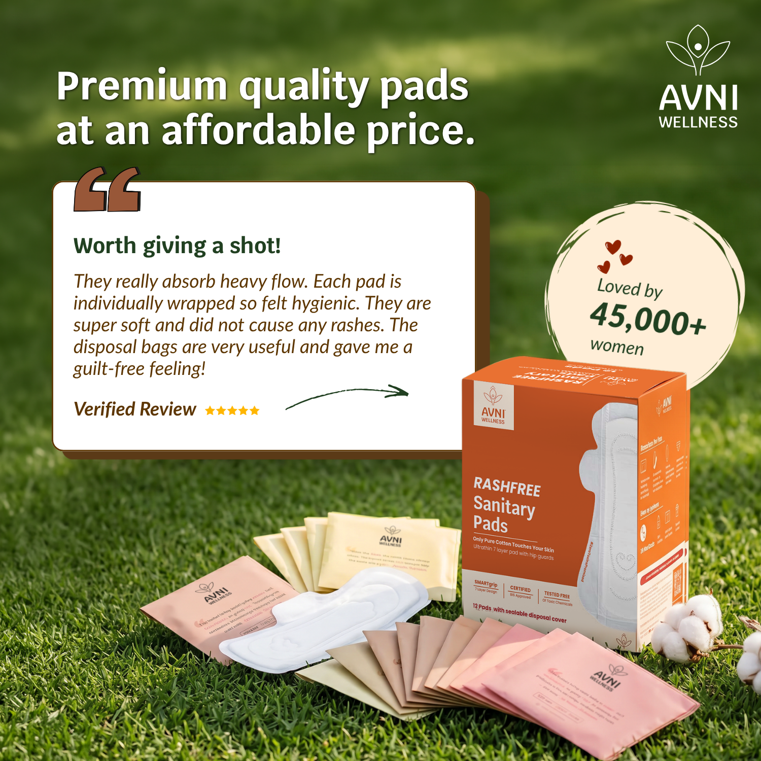Rashfree Sanitary Pads, Ultrathin cotton (12 Pads)