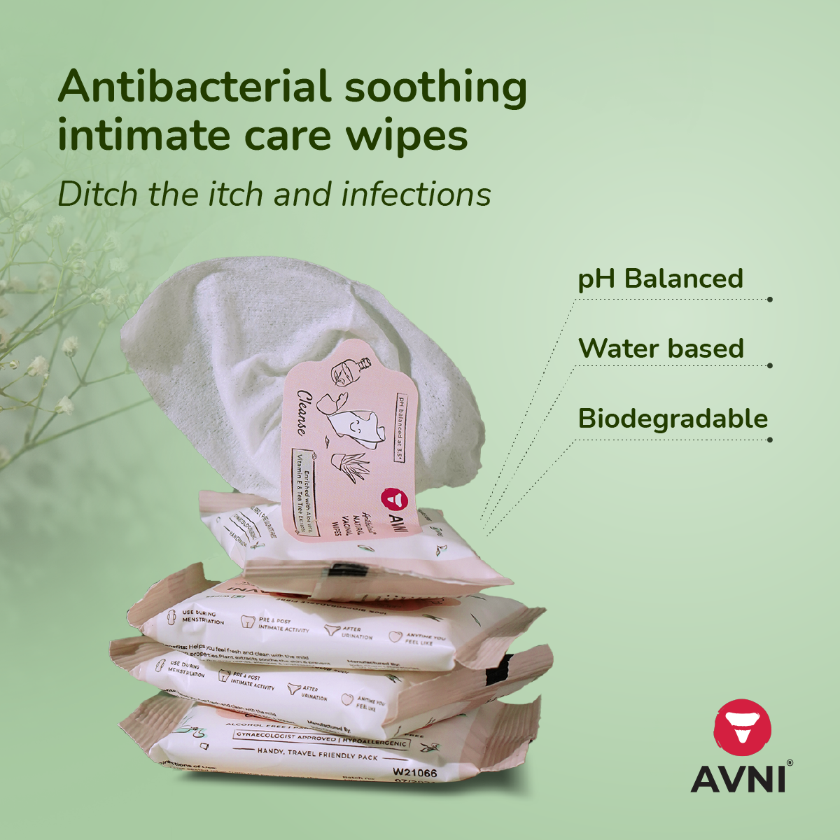 Antibacterial Soothing Intimate Wipes, Pack of 4