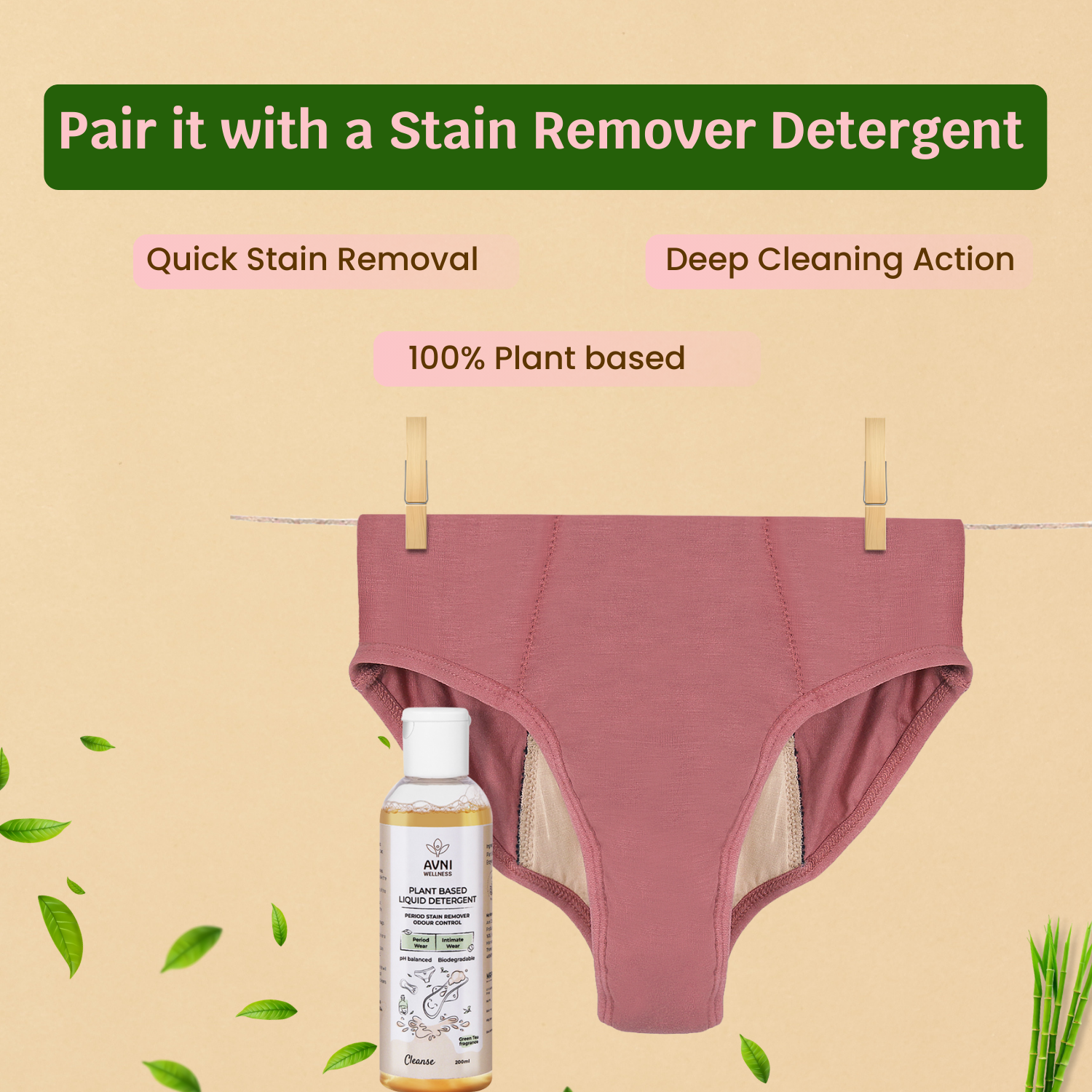 Avni Wellness Reusable Period Panty pair with stain remover detergent