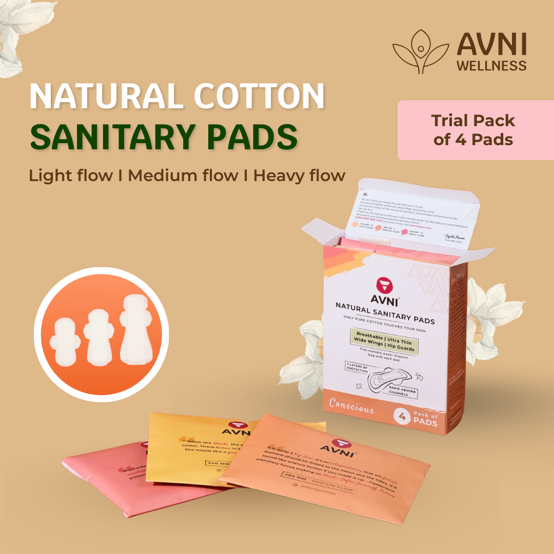 Avni wellness Rashfree Sanitary pads - Trail Pack of 4 Pads Natural Coton Sanitary Pads