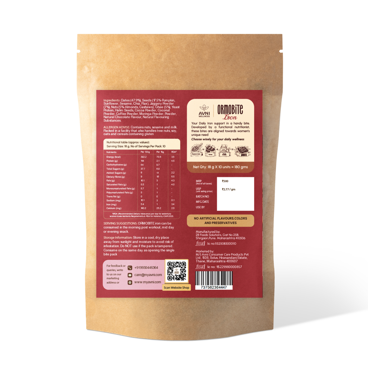 Ormobite Iron snack food Avni Wellness Bites BOP