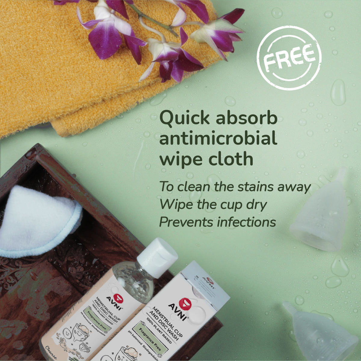 Avni Wellness Menstrual Cup wash - Sanitary Cup Wash 100ml - Free Wipe cloth