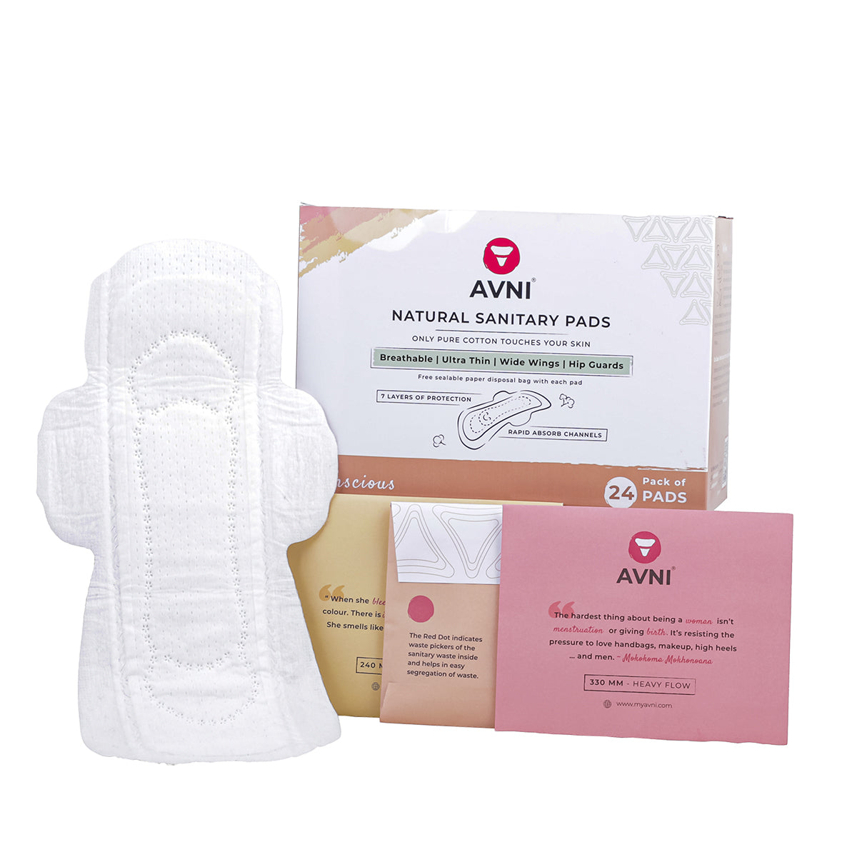 Natural Cotton Sanitary Pads - Value Pack of 24 Pads