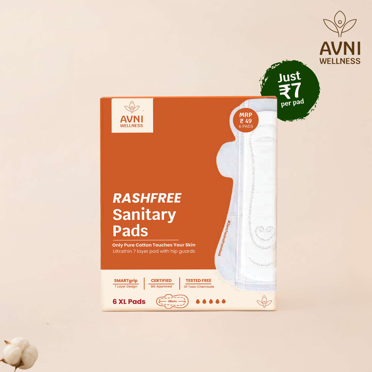 Rashfree, Ultra-thin Sanitary Pads 6 pads (no disposal bag)