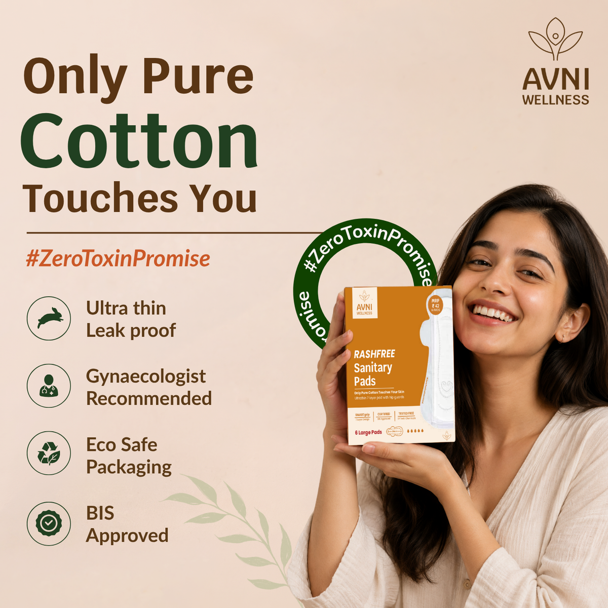Rashfree, Ultra-thin Sanitary Pads 6 pads (no disposal bag)- BUY3@999