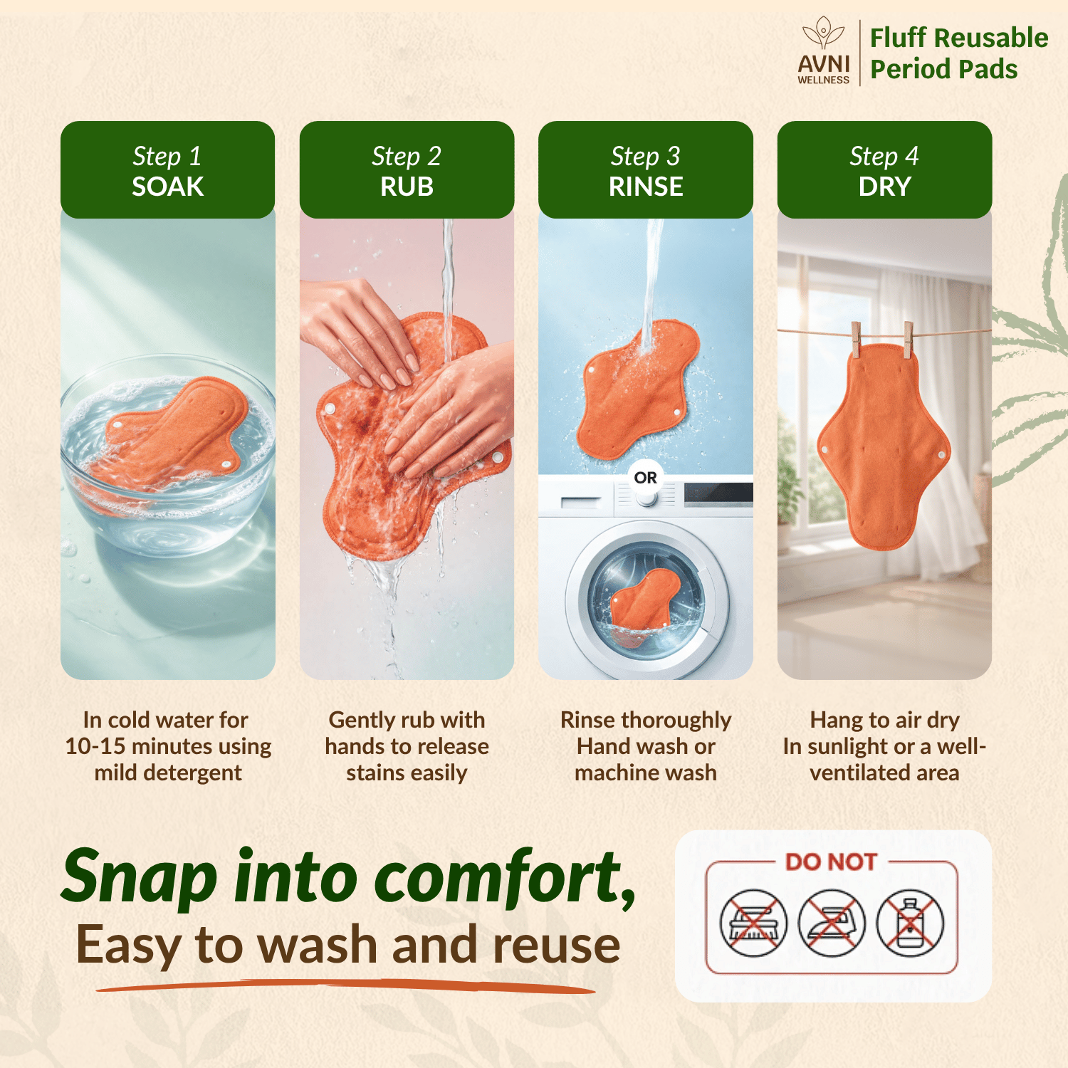 Fluff Reusable Sanitary Pads Avni Wellness Steps to Wash