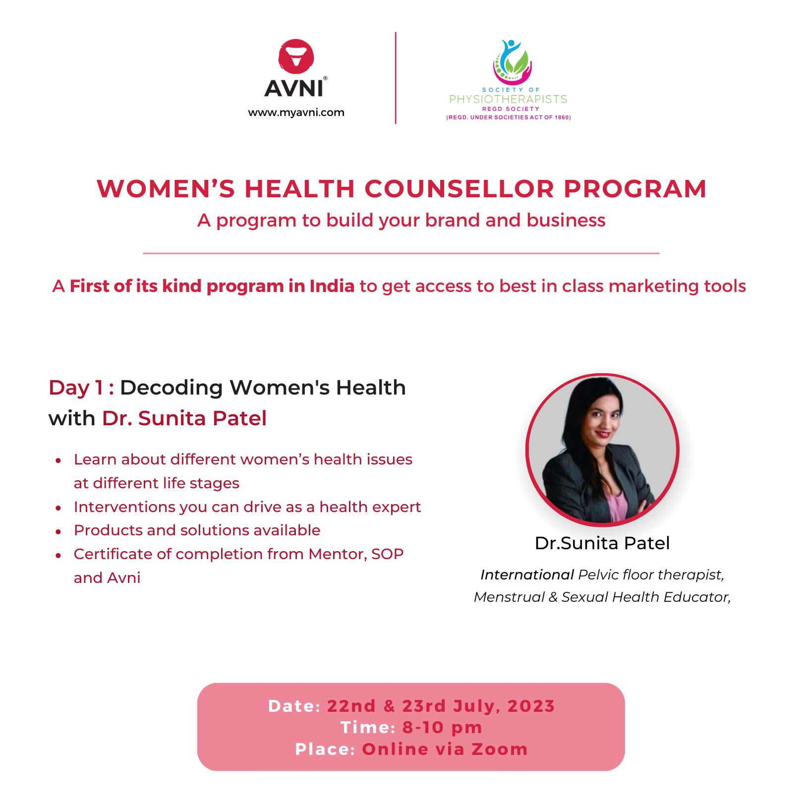 Women's Health Counsellor Workshop with Dr.Sunita Patel for Physiotherapists