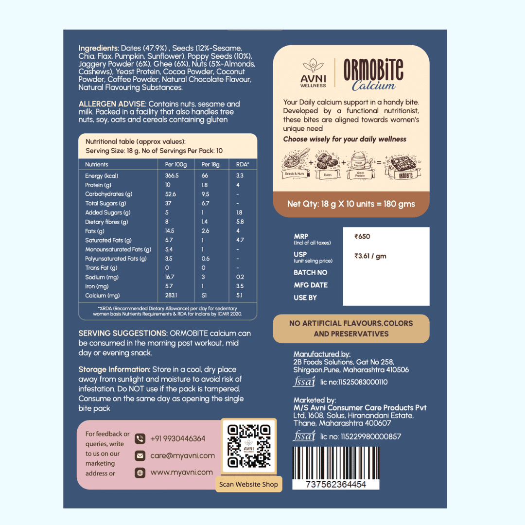 Ormobite Calcium Snack Bite Avni Wellness BOP