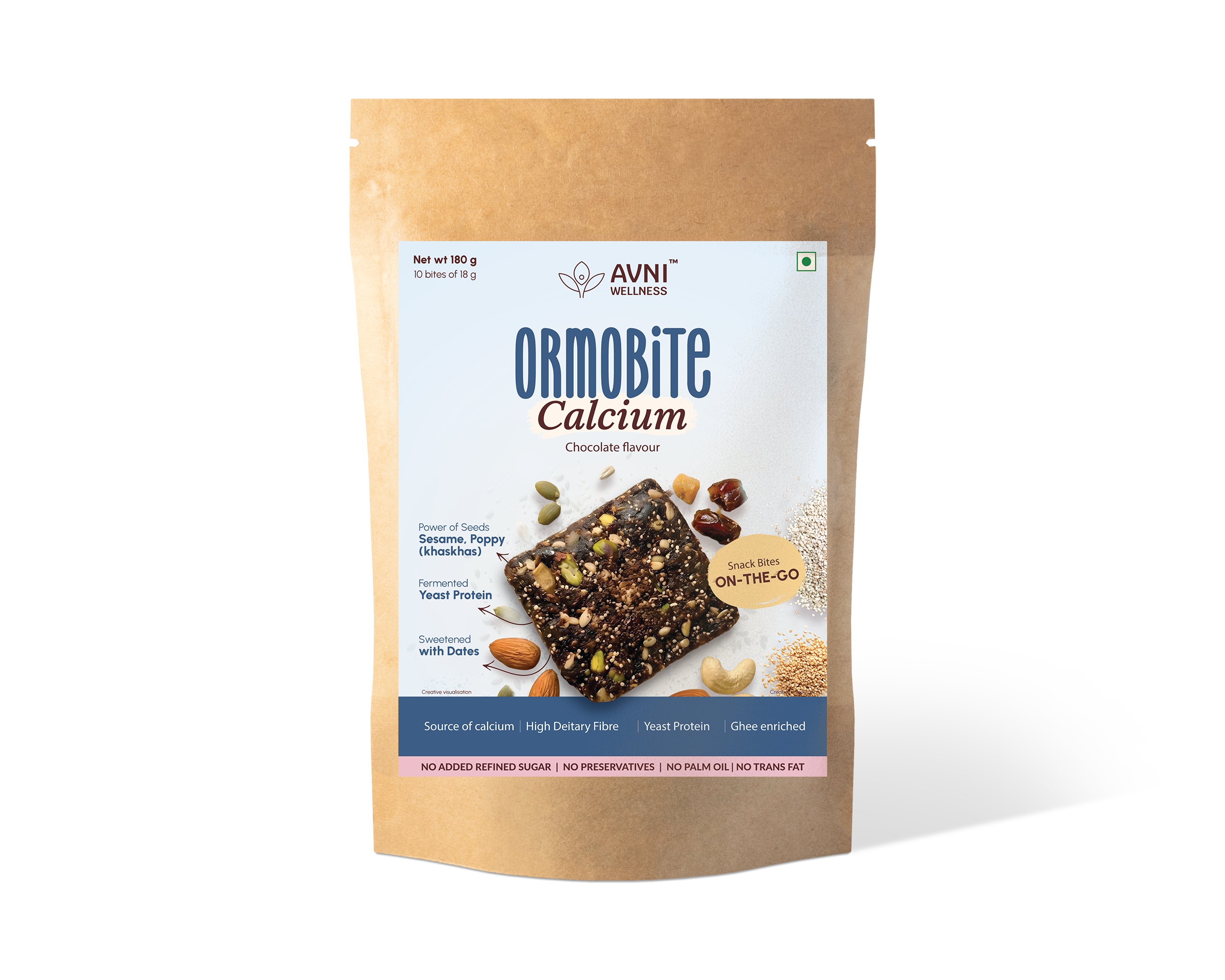 Ormobite Calcium Snack Bite Avni Wellness FOP plain