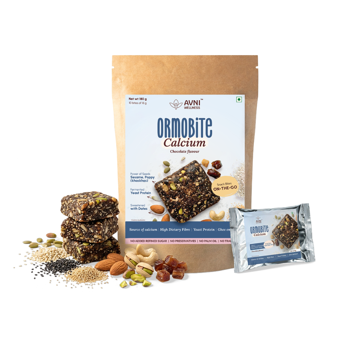 Ormobite Calcium Snack Bite Avni Wellness FOP - White background