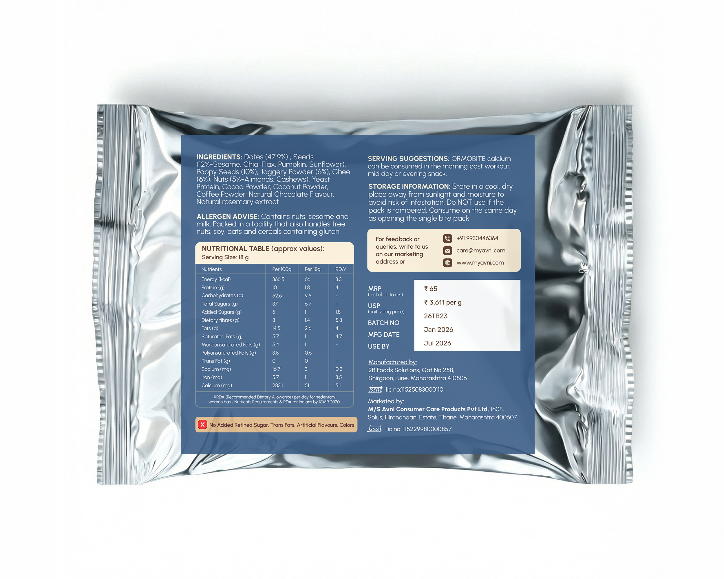 Ormobite Calcium Snack Bite Single Avni Wellness BOP
