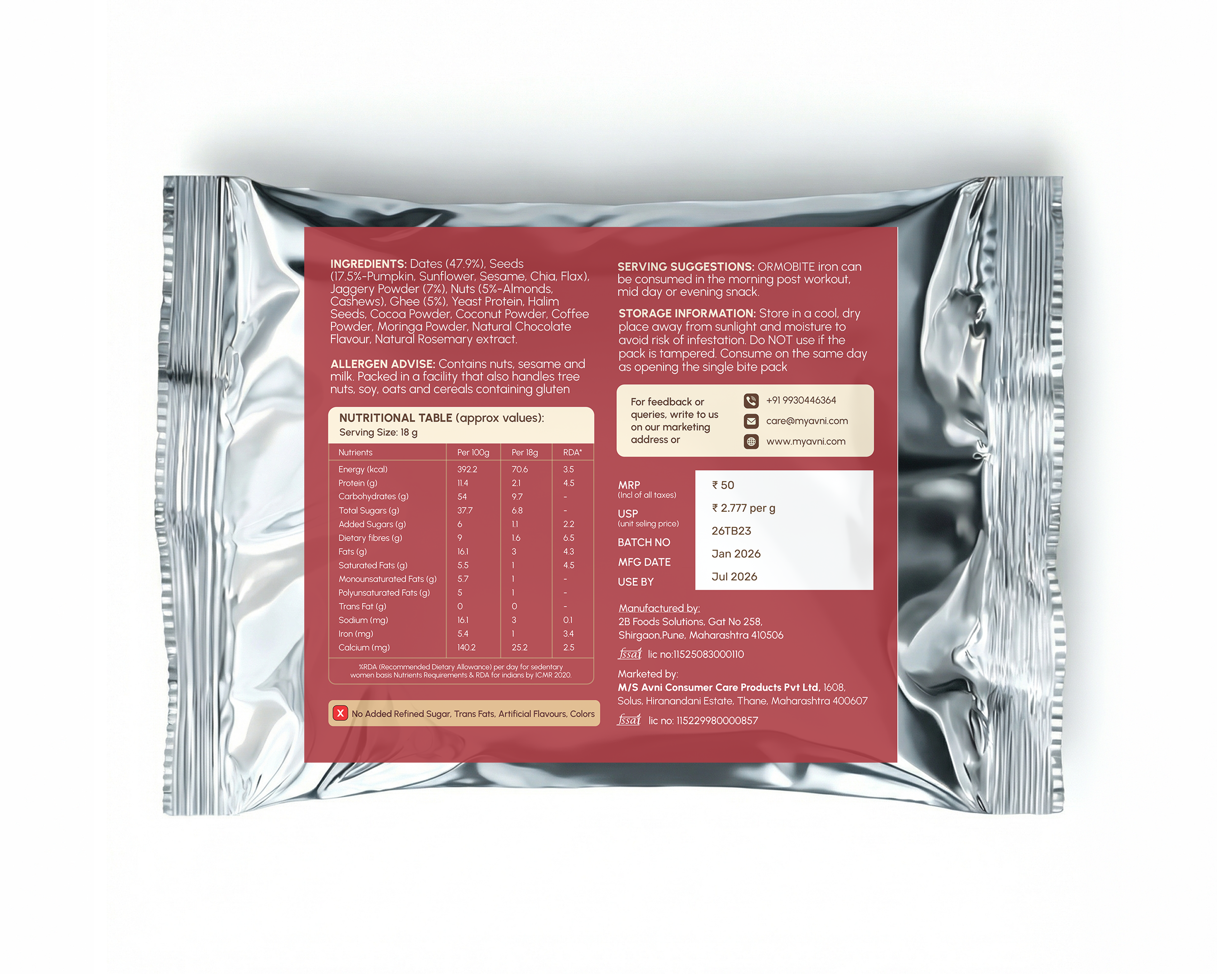 Ormobite Iron Snack Bite Single Avni Wellness BOP