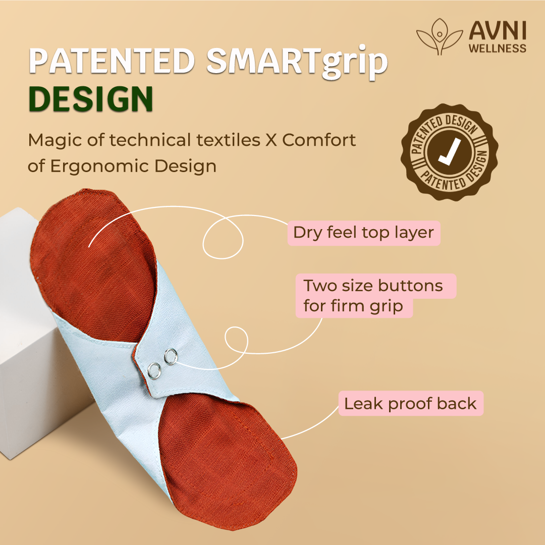 Reusable panty liners Avni Wellness - Cotton Panty liners Smart Grip Design