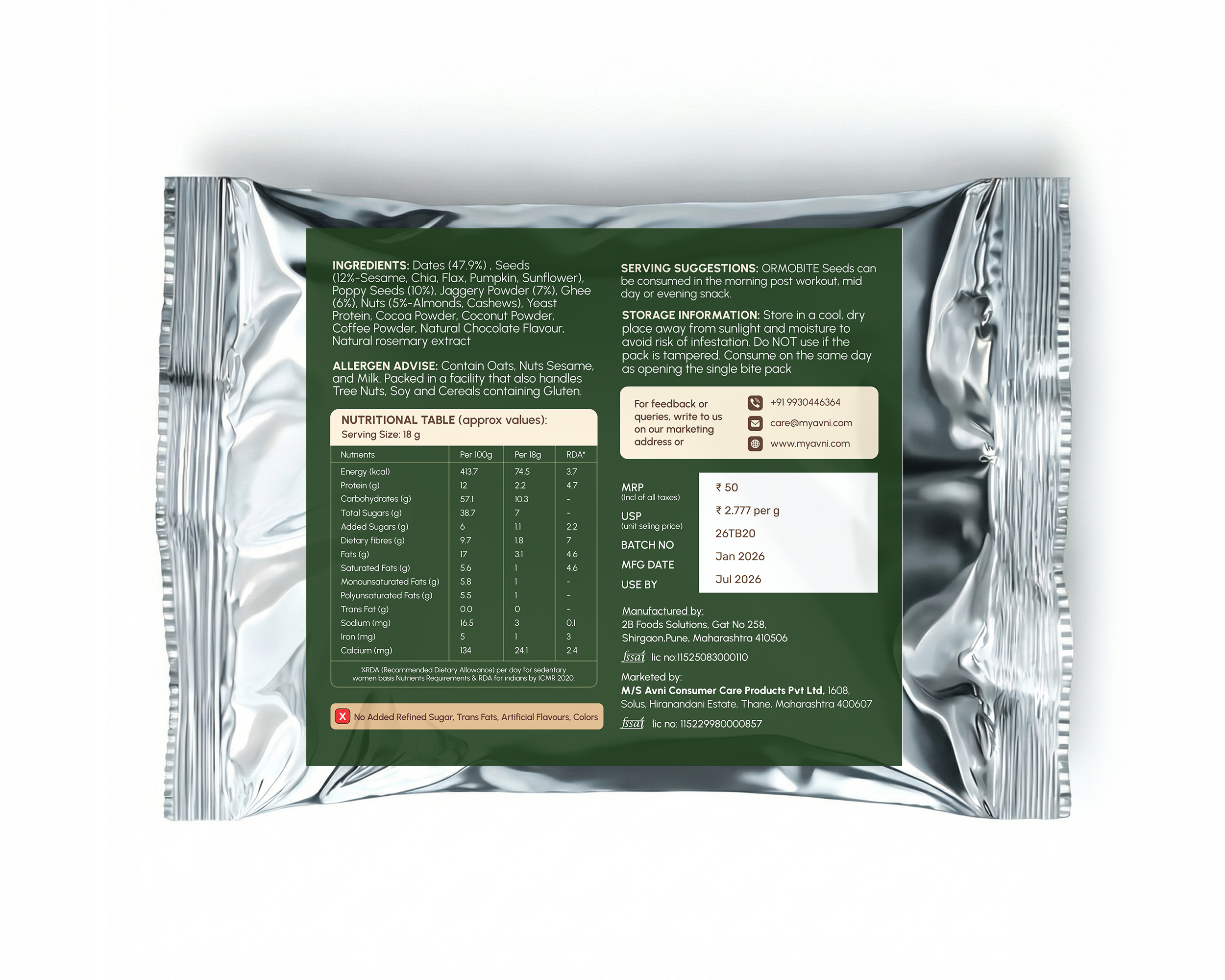 🎁 Ormobite Seeds Snack Bites for seed cycling - 1 bites(18g each)