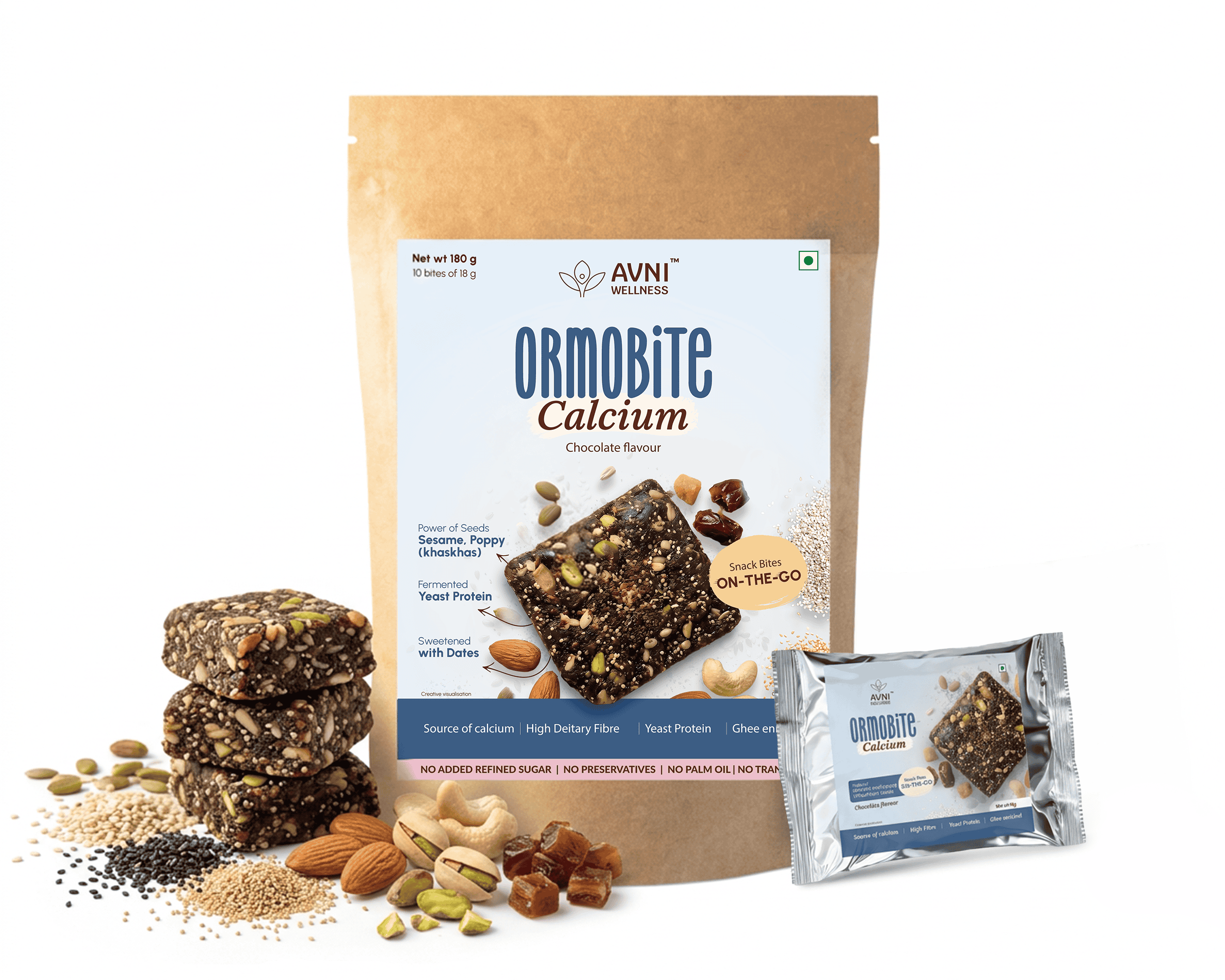 ORMOBITE Calcium Snack Bites for Bone Health, 10 bites(18 g each)