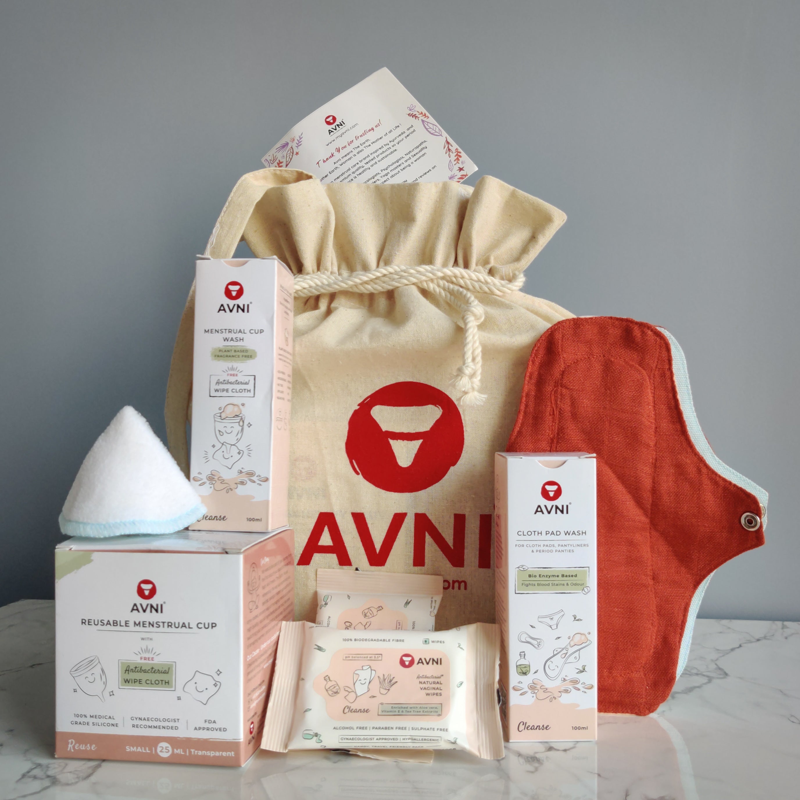 Avni Go Green Period Gift Bag - Menstrual cup+Cloth pad set